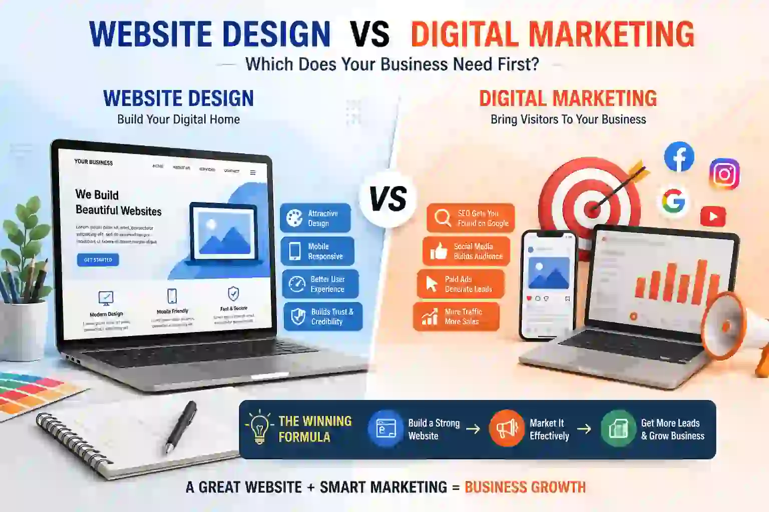 Website Design vs Digital Marketing: Which Does Your Business Need First?